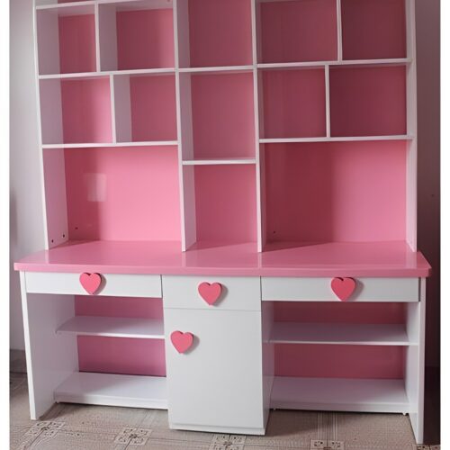 Heart-themed Kids Study Table for two kids