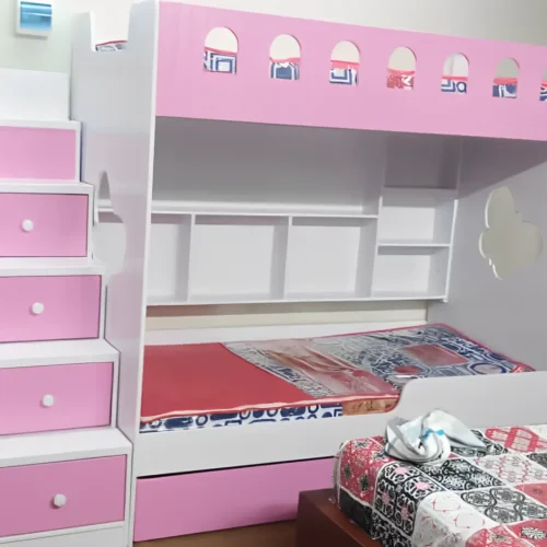 bunker bed for girls butterfly design white and pink colour