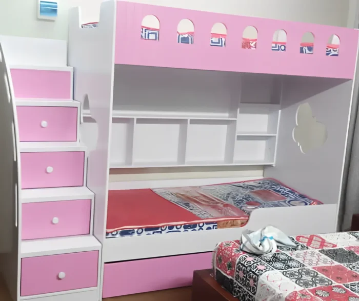 bunker bed for girls butterfly design white and pink colour