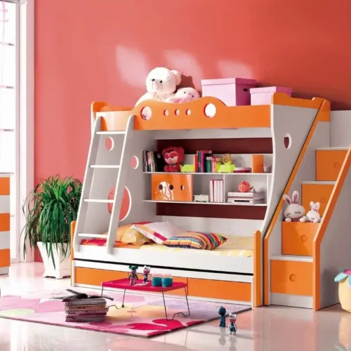 bunk bed white orange for boys