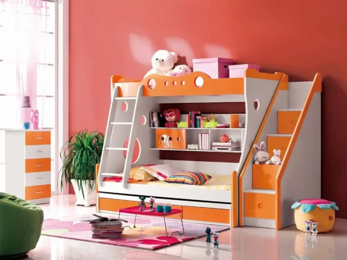 bunk bed white orange for boys