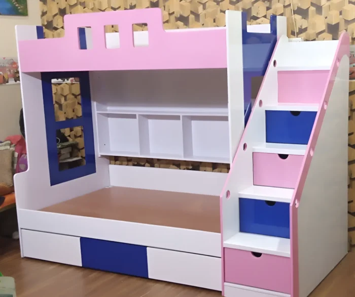 pink blue bunk bed for both girl and boy