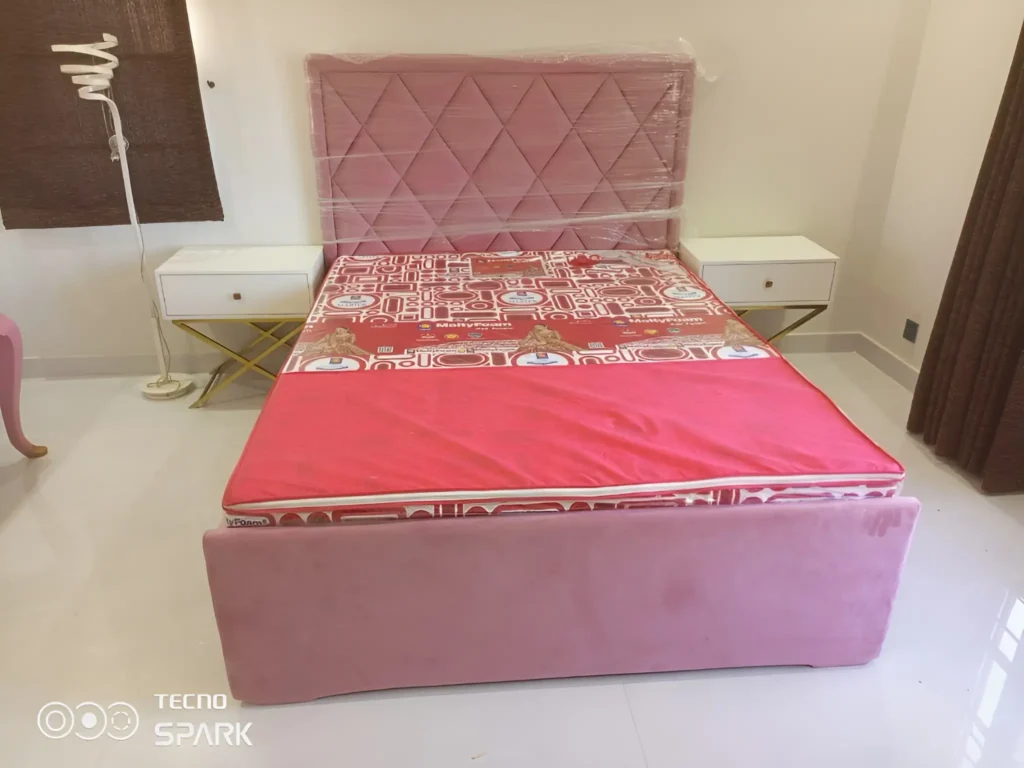 Luxury Girls Bedroom Set | Velvet Queen Bed & Study Table