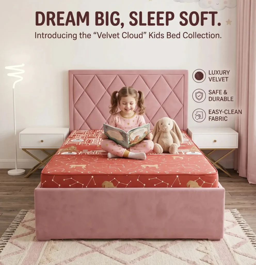 girls padded pink double bed